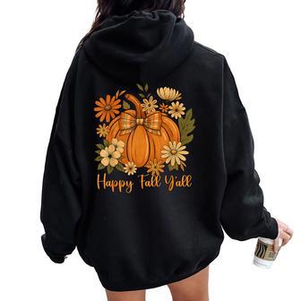 Happy Fall Y'all Coquette Bow Pumpkin Thanksgiving Women Women Oversized Hoodie Back Print - Thegiftio UK