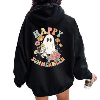 Happy Summerween Halloween Summer Floral Ghost Women Oversized Hoodie Back Print - Thegiftio UK