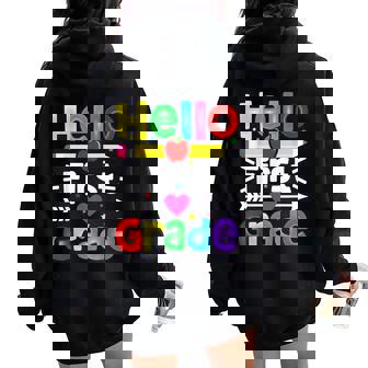 Hello First Grade Back Tochool 1St Day Of 1St Grade レディース オーバーサイズ パーカー バックプリント - Kawaiitshirt