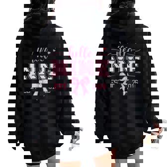 Hello Nine Est 2016 Coquette Bow 9Th Birthday Girl Women Oversized Hoodie Back Print - Thegiftio