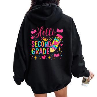 Hello Second Grade Colorful Pencil Tie Dye Back To School Women Oversized Hoodie Back Print - Thegiftio UK