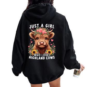 Highland Cow Just A Girl Who Loves Highland Cows Women Oversized Hoodie Back Print - Thegiftio UK