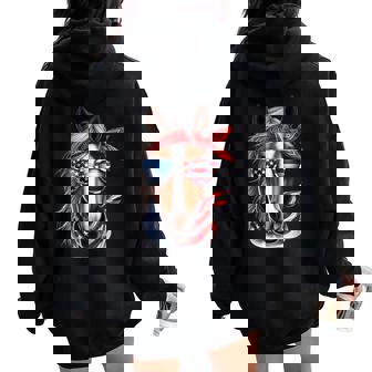 Horse 4Th Of July Boys Horse American Usa Flag Women Oversized Hoodie Back Print - Thegiftio