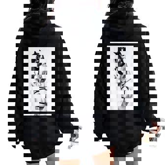 Hot Girl On 男性用 セクシー バッド キティ ピンナップガール B&W レディース オーバーサイズ パーカー バックプリント - Kawaiitshirt