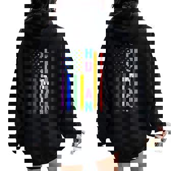 Human Lgbt American Flag Lgbtq Rainbow Pride Month Women Women Oversized Hoodie Back Print | Mazezy
