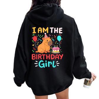 I'm The Birthday Girl Cute Capybara Bday Family Matching Women Oversized Hoodie Back Print - Thegiftio UK