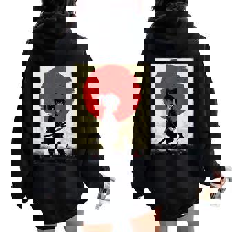 Japanese Samurai Girl Black Cat Ukiyo-E Katana Vintage Women Oversized Hoodie Back Print - Thegiftio