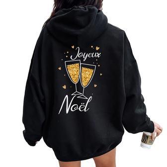Joyeux Noël Nouvel An Champagne Noël Moche S Buveuse De Sweat à capuche oversize pour femme avec imprimé dans le dos - Cadeauxyz