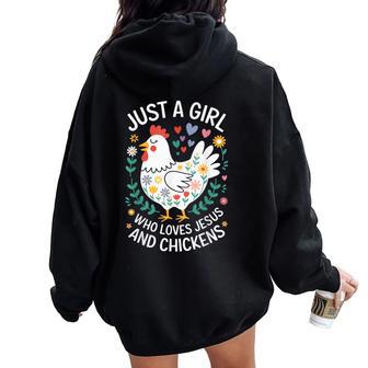 Just A Girl Who Loves Jesus And Chickens Women Oversized Hoodie Back Print - Thegiftio UK