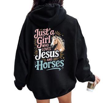 Just A Girl Who Loves Jesus And Horses Women Oversized Hoodie Back Print - Thegiftio UK