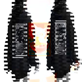 Kawaii Anime Cat Ramen Japanese Graphic Ns Women Oversized Hoodie Back Print | Mazezy