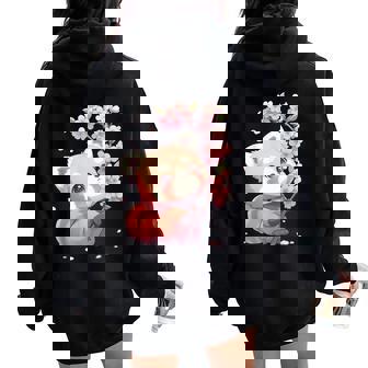 Kawaiiakura Red Panda Mignon Panda Roux Fleur De Cerisier Sweat à capuche oversize pour femme avec imprimé dans le dos - Cadeauxyz