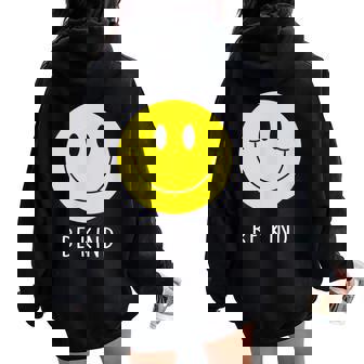 Be Kind かわいい イエロー スマイル フェイス シャツ スマイル フェイス ハピネス レディース オーバーサイズ パーカー バックプリント - Kawaiitshirt