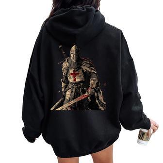 Knight Christian Templar Warrior Of God Crusader Small Black Women Oversized Hoodie Back Print - Thegiftio UK