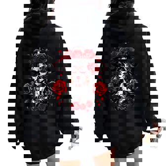 La Catrina Dia De Los Muertos Latina Cinco De Mayo Sweat à capuche oversize pour femme avec imprimé dans le dos - Cadeauxyz