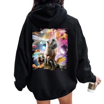 Laser Eyespace Pollo Gato Llama Dinosaurio Women Oversized Hoodie Back Print - Regaloses
