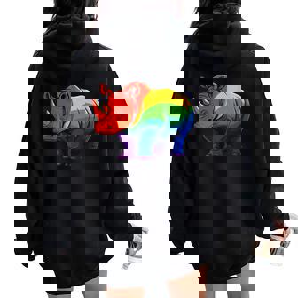 Lgbt 力強い虹色のサイ Rainbow Rhinoceros Graphic レディース オーバーサイズ パーカー バックプリント - Kawaiitshirt