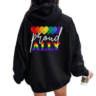 Lgbtq Hearts Gay Pride Month Lgbt Ally Proud Rainbow Flag Women Oversized Hoodie Back Print - Thegiftio UK