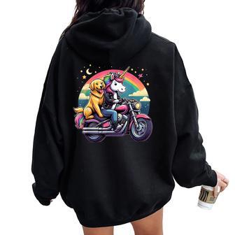 Licorne Équitation Moto Fille Enfant Golden Retriever Sweat à capuche oversize pour femme avec imprimé dans le dos - Cadeauxyz