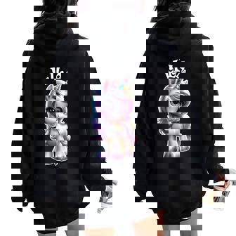 Lila かわいいユニコーンデザイン 女の子用 名前 Lila レディース オーバーサイズ パーカー バックプリント - Kawaiitshirt