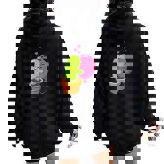 Linda De Caricatura De Cactus Y Globo Abrazar Amor Women Oversized Hoodie Back Print - Regaloses
