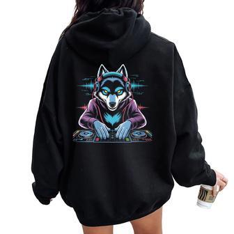 Lobo Dj Electrónica Música Beats Cuello Women Oversized Hoodie Back Print - Regaloses