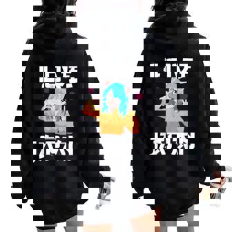 I Love Japan Kawaii Anime Girl Neko Cat Girl Otaku Weeb レディース オーバーサイズ パーカー バックプリント - Kawaiitshirt