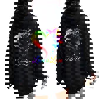 Love Is Love Lgbt Butterfly Heart Rainbow Gay Lesbian Pride Women Oversized Hoodie Back Print - Thegiftio UK