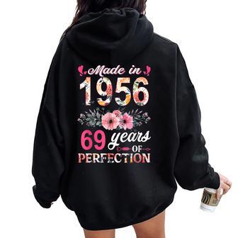 Made In 1956 Floral 69 Year Old 69Th Birthday Women Women Oversized Hoodie Back Print - Thegiftio UK
