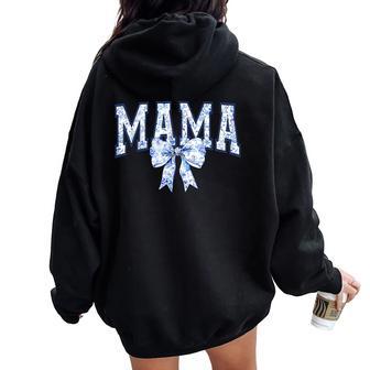 Mama Coquette Toile Blue Bow Floral Mother's Day Mom Family Women Oversized Hoodie Back Print - Thegiftio UK