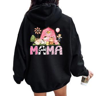 Mama Pink Farm Cow Birthday Girl Matching Family Women Oversized Hoodie Back Print - Thegiftio UK