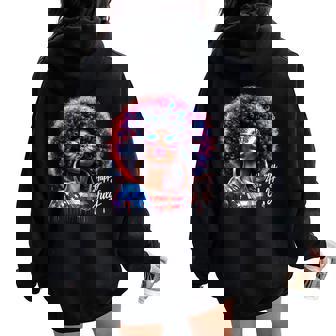 Melanin Afro African Happy 4Th Of July Black Girl Us Flag Women Oversized Hoodie Back Print - Thegiftio