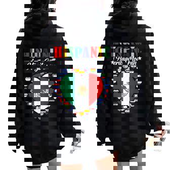 Mexico Hispanic Heritage Month Mexican Flag Heart Women Women Oversized Hoodie Back Print | Seseable CA
