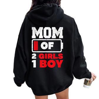 Mom Of 2 Girls And 1 Boy Battery Low Mother's Day Women Oversized Hoodie Back Print - Thegiftio UK