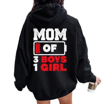 Mom Of 3 Boys And 1 Girl Battery Low Mother's Day Women Oversized Hoodie Back Print - Thegiftio UK
