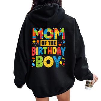 Mom Of The Birthday Boy Building Block Birthday Party Women Oversized Hoodie Back Print - Thegiftio