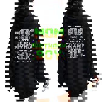 Mom Of The Birthday Boy Matching Pixel Family Bday Women Oversized Hoodie Back Print - Thegiftio UK