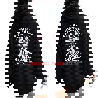 Moms Against White Baseball Pants Baseball Mom Women Oversized Hoodie Back Print | Mazezy