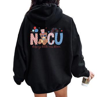 Nicu Nurse Firework Milk Bottle Patriotic 4Th July Usa Women Oversized Hoodie Back Print - Thegiftio UK