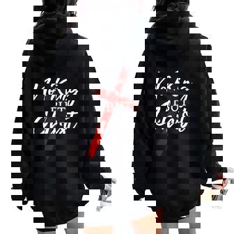 No King But Christ Cross God Jesus Christian Faith Women Oversized Hoodie Back Print - Thegiftio