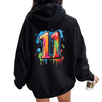 Number 11 11Th Birthday Eleven Year Old Boys Girls Graffiti Women Oversized Hoodie Back Print - Thegiftio UK