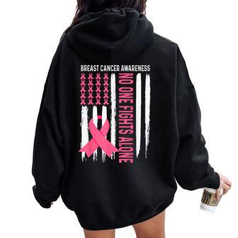 In October We Wear Pink American Flag Ribbon Support Women Women Oversized Hoodie Back Print - Thegiftio UK