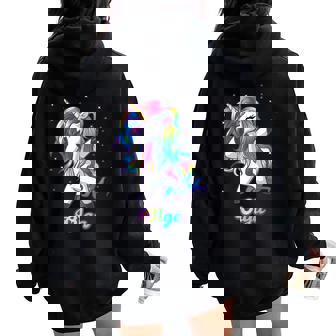 Olga Nombre Personalizado Personalizado Rainbow Unicorn Dabbing Women Oversized Hoodie Back Print - Regaloses