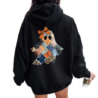 Patchwork Quilter Fall Ghost Bow Quilt Block Autumn Quilting Women Oversized Hoodie Back Print - Thegiftio