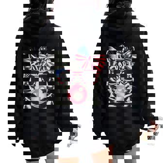 Patriotic Cat 4Th Of July Bow American Flag Girls Women Women Oversized Hoodie Back Print | Mazezy