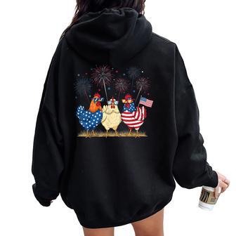Patriotic Chicken Squad July 4Th Humor American Flag Women Women Oversized Hoodie Back Print - Thegiftio UK