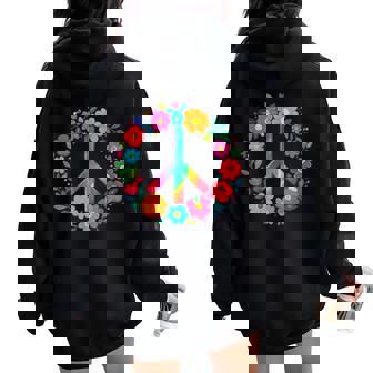 Peace Love Flower Power レトロ ヒッピー コスチューム タイダイ 60年代 70年代 レディース オーバーサイズ パーカー バックプリント - Kawaiitshirt