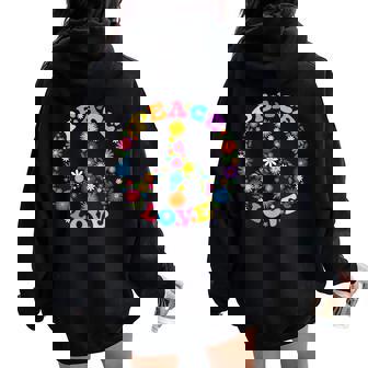 Peace Sign Love Flower 60S 70S Tie Dye Hippie Costume Women Oversized Hoodie Back Print - Thegiftio