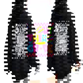 Peace Out Third Grade 3Rd Grade Groovy Last Day Of School Women Oversized Hoodie Back Print - Thegiftio