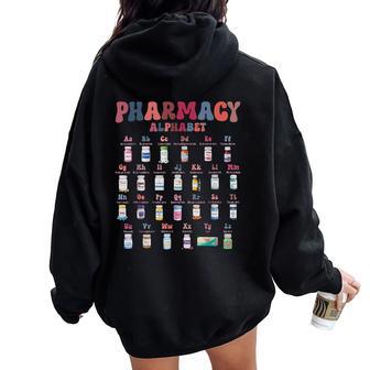 Pharmacy Alphabet Pharmacist Technician Medicine Nurse Pills Women Oversized Hoodie Back Print - Thegiftio UK
